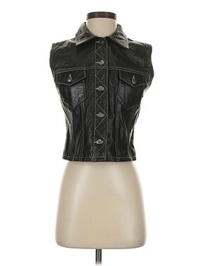 Gap Authentic Black Leather Button-Front Vest